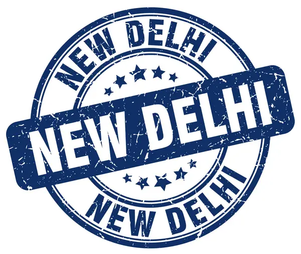 New Delhi blauwe grunge ronde Vintage rubber stempel. Stempel van New Delhi. New Delhi ronde stempel. New Delhi grunge stempel. New Delhi. Vintage stempel van New Delhi. — Stockvector