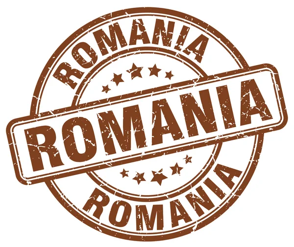 Romania brown grunge round vintage rubber stamp.Romania stamp.Romania round stamp.Romania grunge stamp.Romania.Romania vintage stamp. — Stock Vector