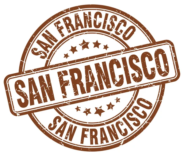 サンフランシスコブラウングランジラウンドヴィンテージゴムスタンプ。サンフランシスコの切手サンフランシスコの丸切手サンフランシスコグランジスタンプサンフランシスコヴィンテージスタンプ. — ストックベクタ