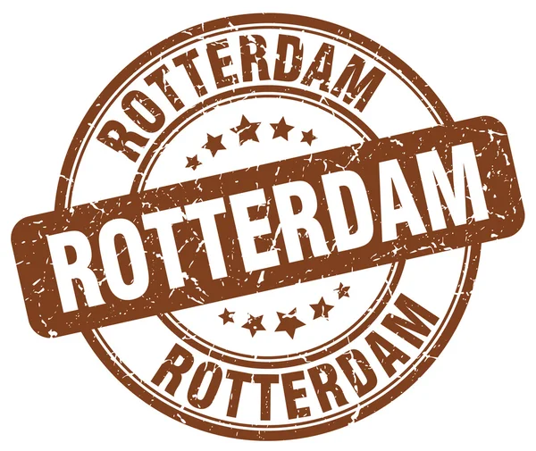 Καφέ γκραντζ του Ρότερνταμ στρογγυλή vintage λαστιχένια σφραγίδα. Σφραγίδα του Ρότερνταμ. Στρογγυλή σφραγίδα του Ρότερνταμ. Σφραγίδα του Ρότερνταμ. Ρότερνταμ vintage σφραγίδα. — Διανυσματικό Αρχείο