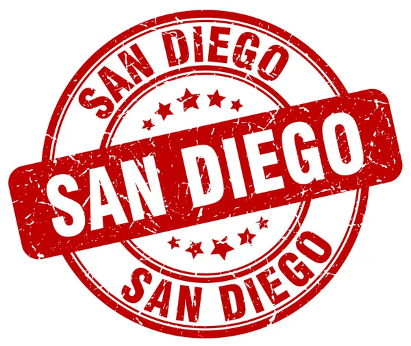 V San Diegu je červený razítko. San Diegův otisk. V San Diegu kulaté razítko. San Diego grunge razítko. Ze San Diega.. — Stockový vektor