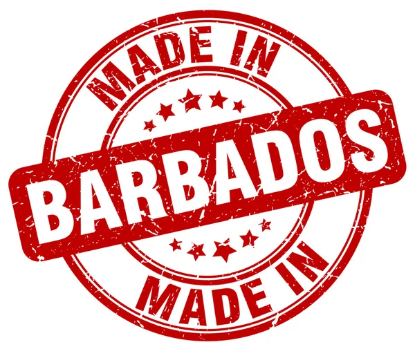 Făcut în Barbados roșu grunge ștampilă rotundă — Vector de stoc
