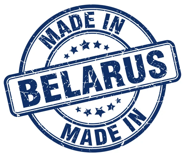 Made in Belarus francobollo rotondo grunge blu — Vettoriale Stock