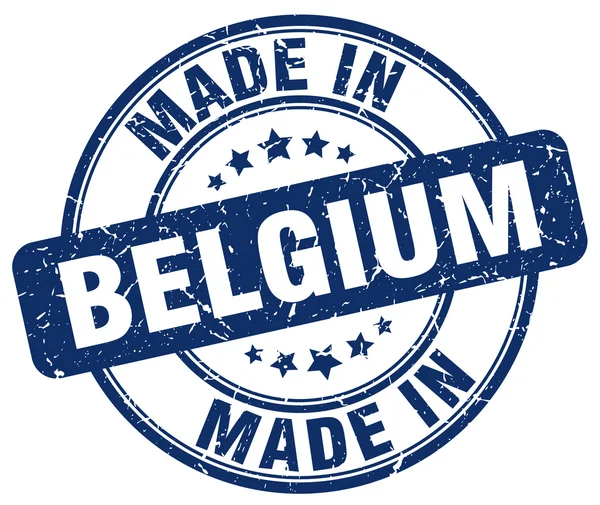 Maakte in België blauwe grunge ronde stempel — Stockvector