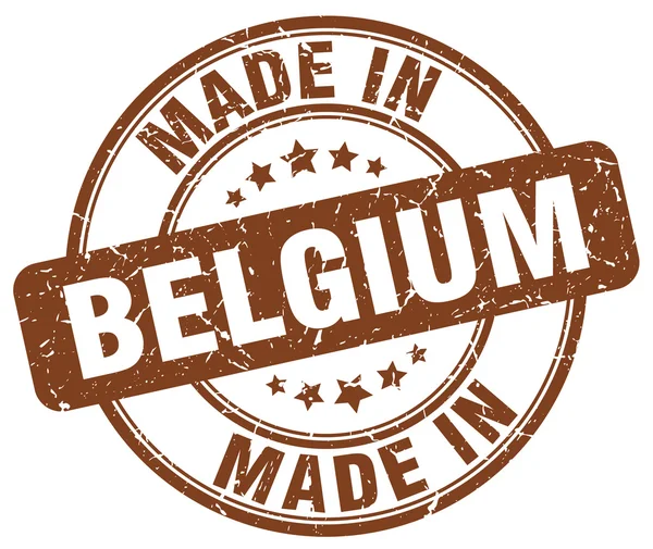 Maakte in België bruine grunge ronde stempel — Stockvector