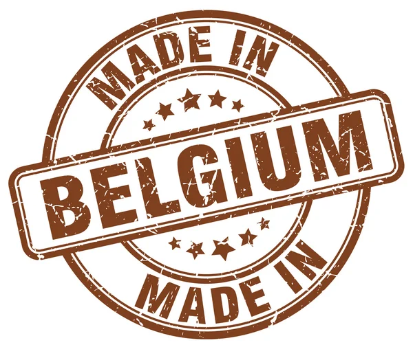 Maakte in België bruine grunge ronde stempel — Stockvector