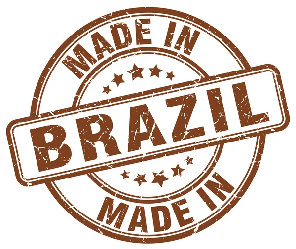 Maakte in Brazilië bruin grunge ronde stempel — Stockvector