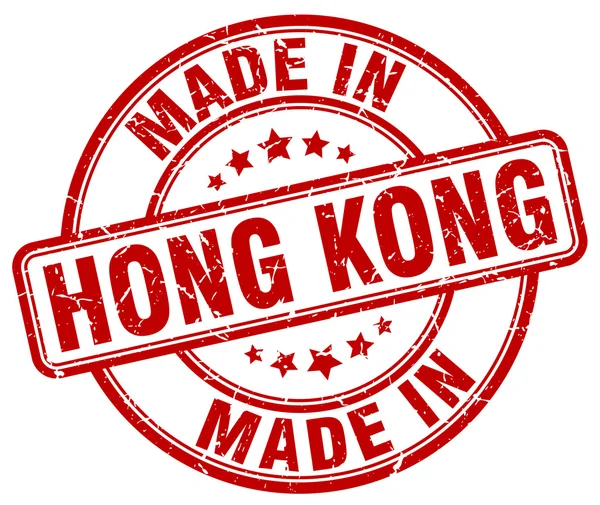 Maakte in Hong Kong rode grunge ronde stempel — Stockvector