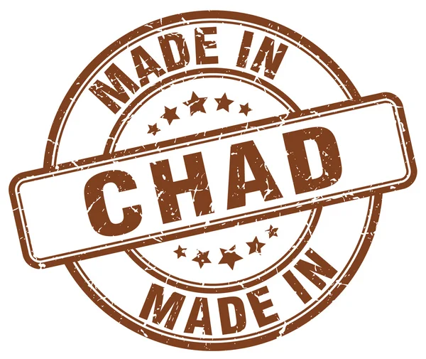 Hecho en Chad grunge marrón redondo sello — Vector de stock