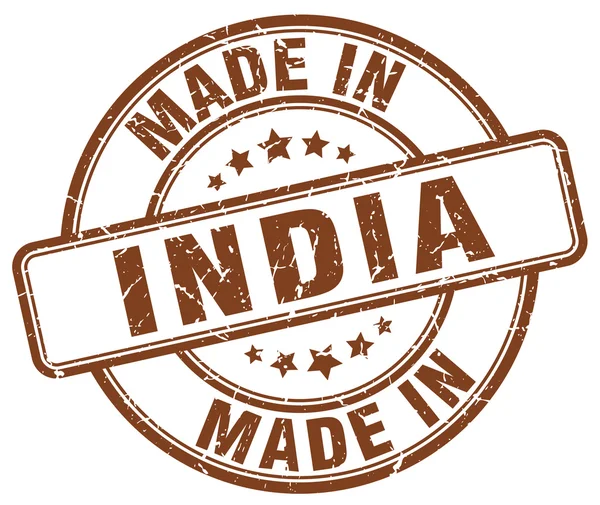 Made in India brown grunge round stamp — Stockvector