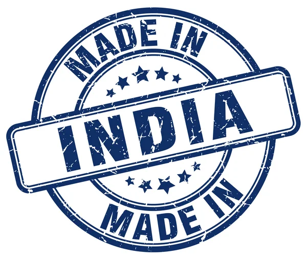 Made in India francobollo rotondo grunge blu — Vettoriale Stock