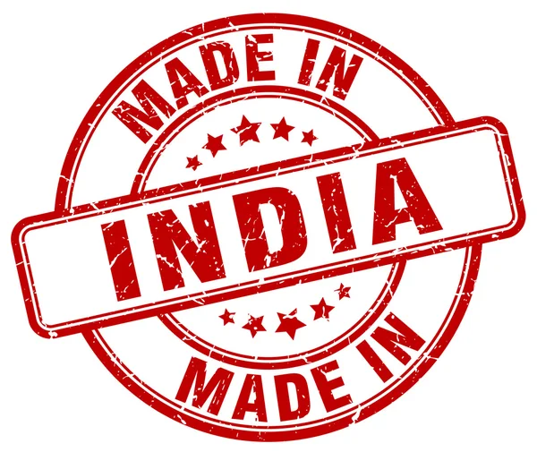 Maakte in India rode grunge ronde stempel — Stockvector