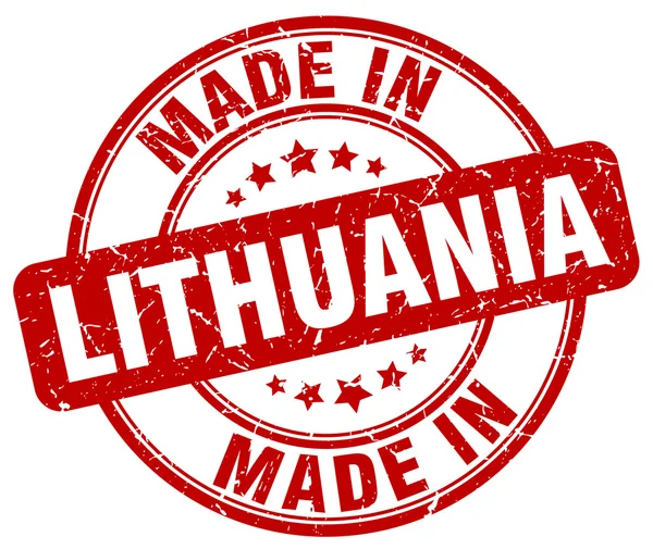 Maakte in Litouwen rode grunge ronde stempel — Stockvector