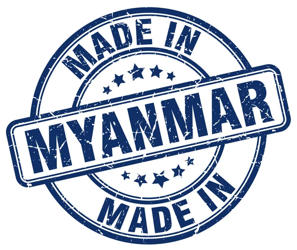 Fabriqué au Myanmar timbre rond grunge bleu — Image vectorielle