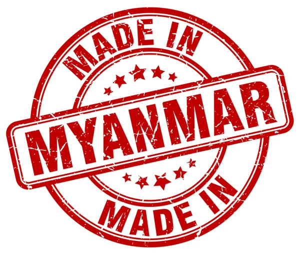 Hecho en Myanmar grunge rojo ronda sello — Archivo Imágenes Vectoriales