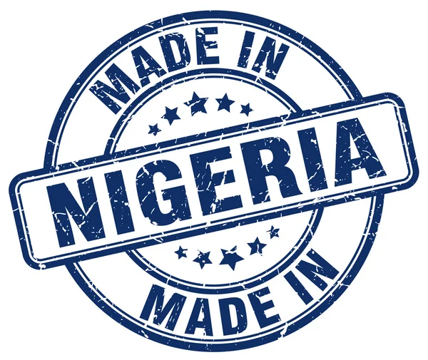 Maakte in Nigeria blauwe grunge ronde stempel — Stockvector