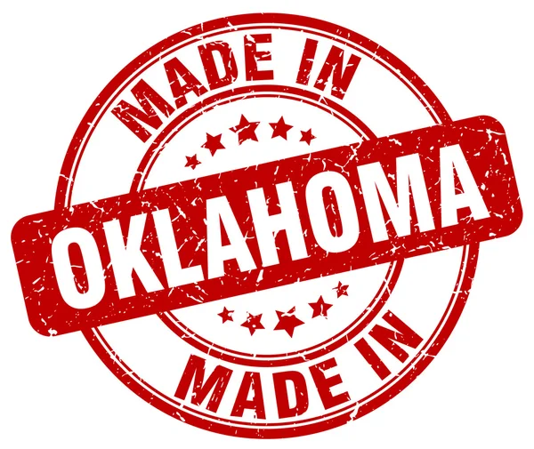 Maakte in Oklahoma rode grunge ronde stempel — Stockvector