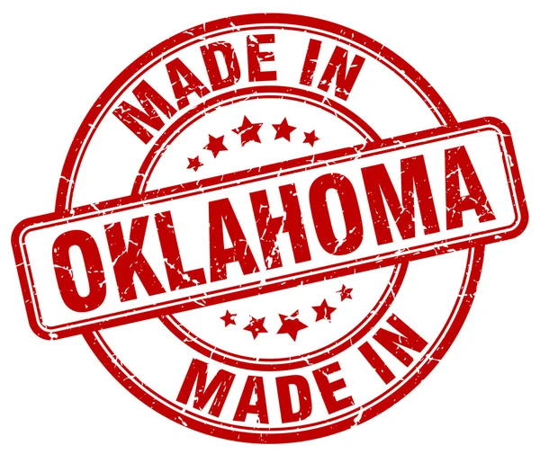 Maakte in Oklahoma rode grunge ronde stempel — Stockvector