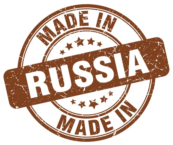 Made in Russia braune Grunge runde Briefmarke — Stockvektor