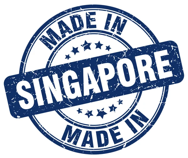 Hergestellt in Singapore Blue Grunge Round Stempel — Stockvektor