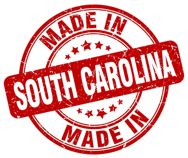 Maakte in South Carolina rode grunge ronde stempel — Stockvector