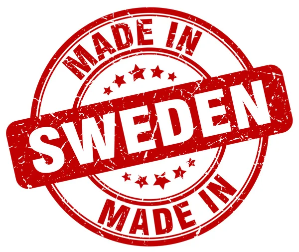Vyrobené ve Švédsku červené grunge kulaté razítko — Stockový vektor