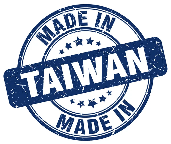 Maakte in Taiwan blauwe grunge ronde stempel — Stockvector