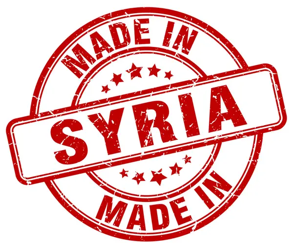 Hergestellt in syrien red grunge round stamp — Stockvektor