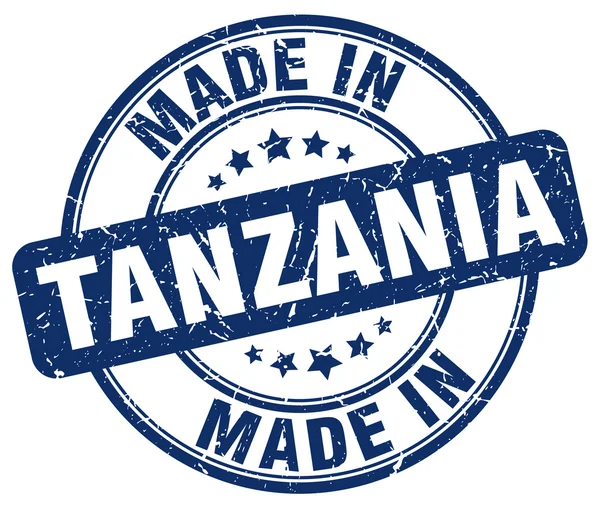 Vyrobené v Tanzanii modré grunge kulaté razítko — Stockový vektor