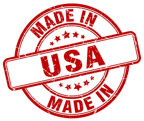 Made in usa francobollo rotondo grunge rosso — Vettoriale Stock