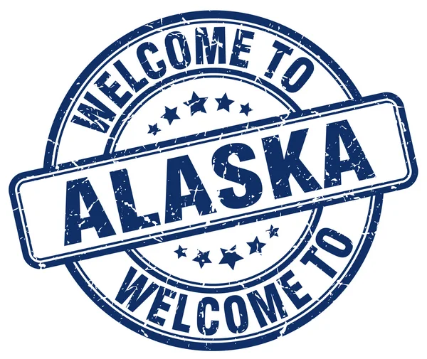 Bienvenue à Alaska bleu rond timbre vintage — Image vectorielle