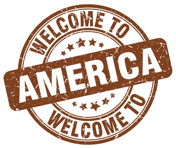 Bem-vindo à América marrom redondo selo vintage — Vetor de Stock