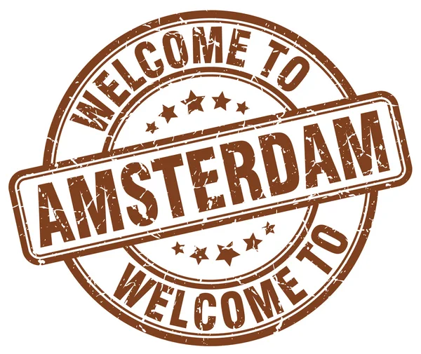 Välkommen till Amsterdam bruna runda vintage stämpel — Stock vektor