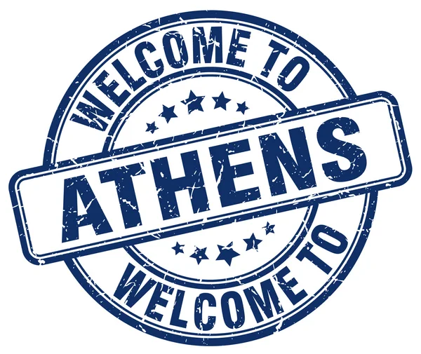 Benvenuto a Atene blu rotondo timbro vintage — Vettoriale Stock