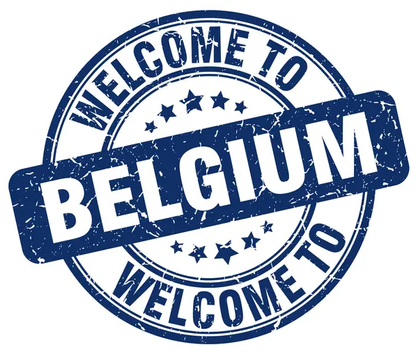 Welcome to Belgium blue round vintage stamp — Stock Vector