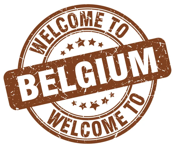 Welcome to Belgium brown round vintage stamp — Stock Vector