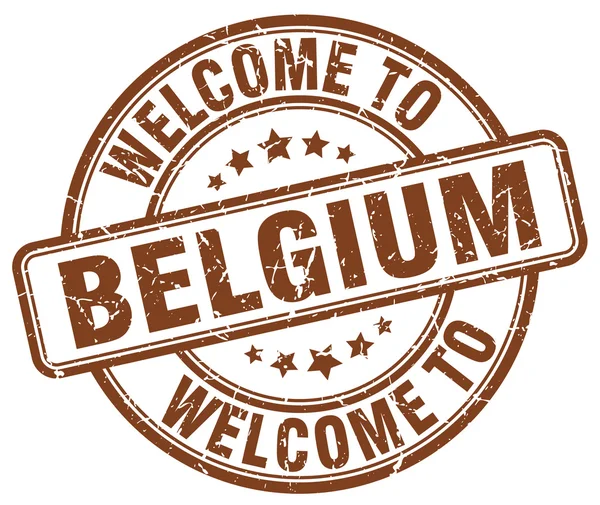 Welcome to Belgium brown round vintage stamp — Stock Vector