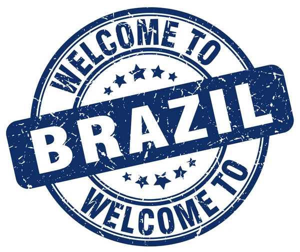 Bem-vindo ao selo vintage redondo azul do Brasil — Vetor de Stock