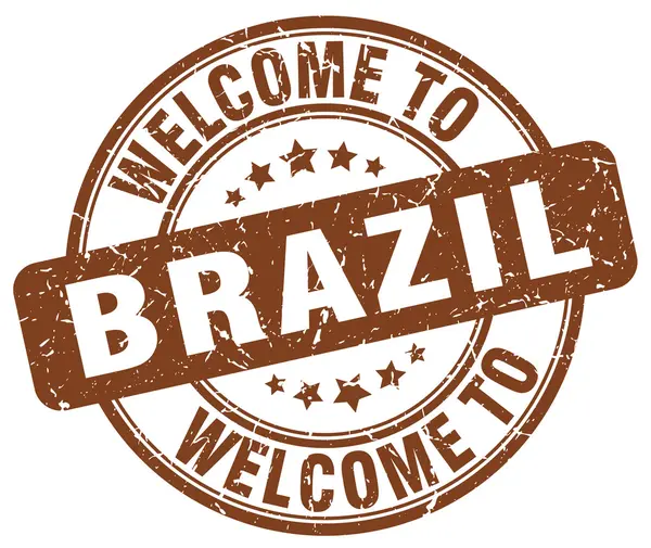 Bem-vindo ao Brasil marrom redondo selo vintage — Vetor de Stock