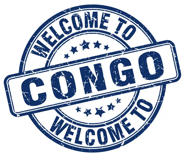 Добро пожаловать в Конго голубой круглый винтажный штамп — стоковый вектор