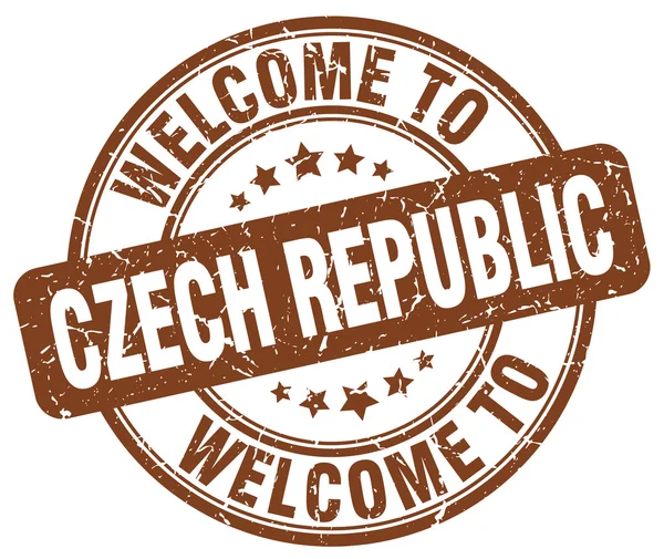 Welcome to Czech Republic brown round vintage stamp — Stock Vector