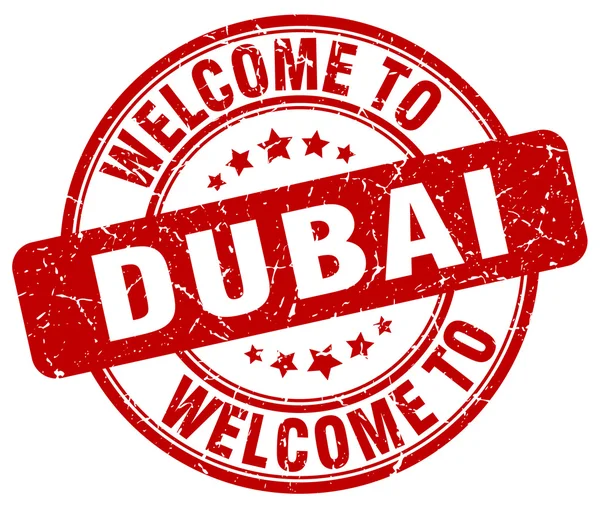 Witamy w Dubaju czerwony okrągły vintage pieczęć — Wektor stockowy