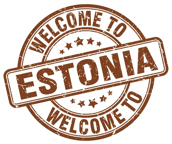 Willkommen in Estland braune runde Jahrgangsmarke — Stockvektor