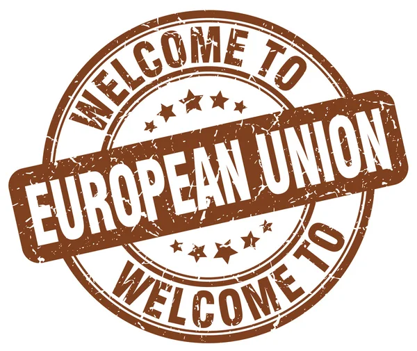 Καλώς ήρθατε στην Ευρωπαϊκή Ένωση καφέ στρογγυλή σφραγίδα εκλεκτής ποιότητας — Διανυσματικό Αρχείο