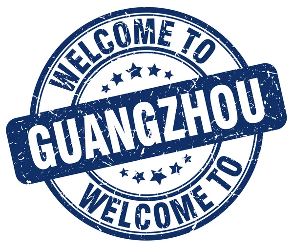 Добро пожаловать в Гуанчжоу синяя круглая винтажная марка — стоковый вектор