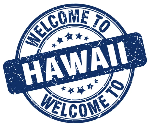 Benvenuto a Hawaii blu rotondo timbro vintage — Vettoriale Stock