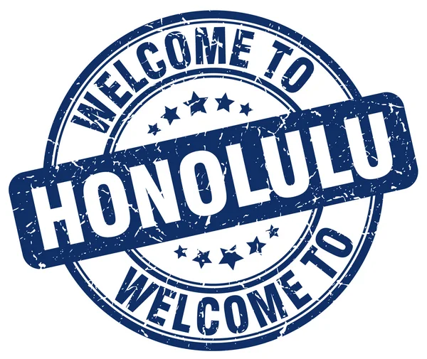 Bienvenue à Honolulu bleu rond timbre vintage — Image vectorielle