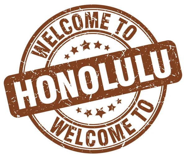 Bienvenue à Honolulu brun rond timbre vintage — Image vectorielle