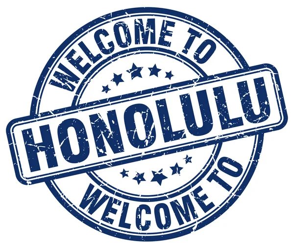 Bienvenue à Honolulu bleu rond timbre vintage — Image vectorielle