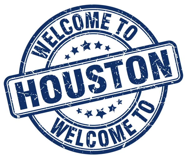 Benvenuto a Houston blu rotondo timbro vintage — Vettoriale Stock
